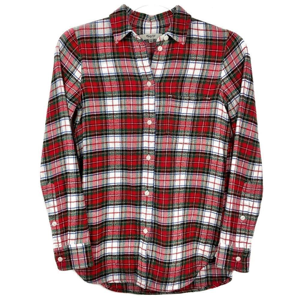 Madewell Red White Checkered Plaid Flannel Button Up Long Sleeve Shirt XXS